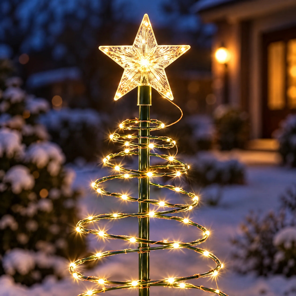 Outdoor LED Christmas Tree | Solar-Powered Spiral With Star | 90 cm