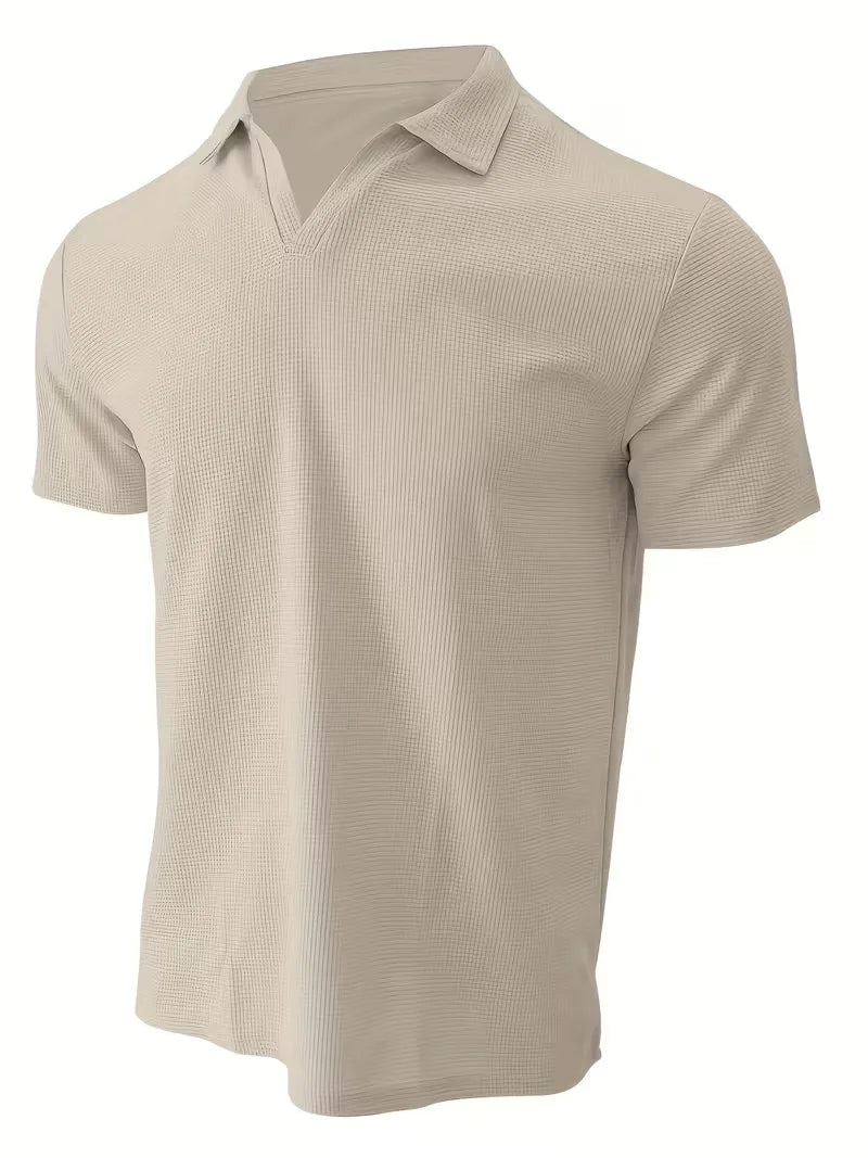 Men’s Polo Shirt | Short Sleeve V-Neck | Waffle Texture & Stretch Fabric