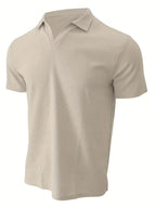 Men’s Polo Shirt | Short Sleeve V-Neck | Waffle Texture & Stretch Fabric