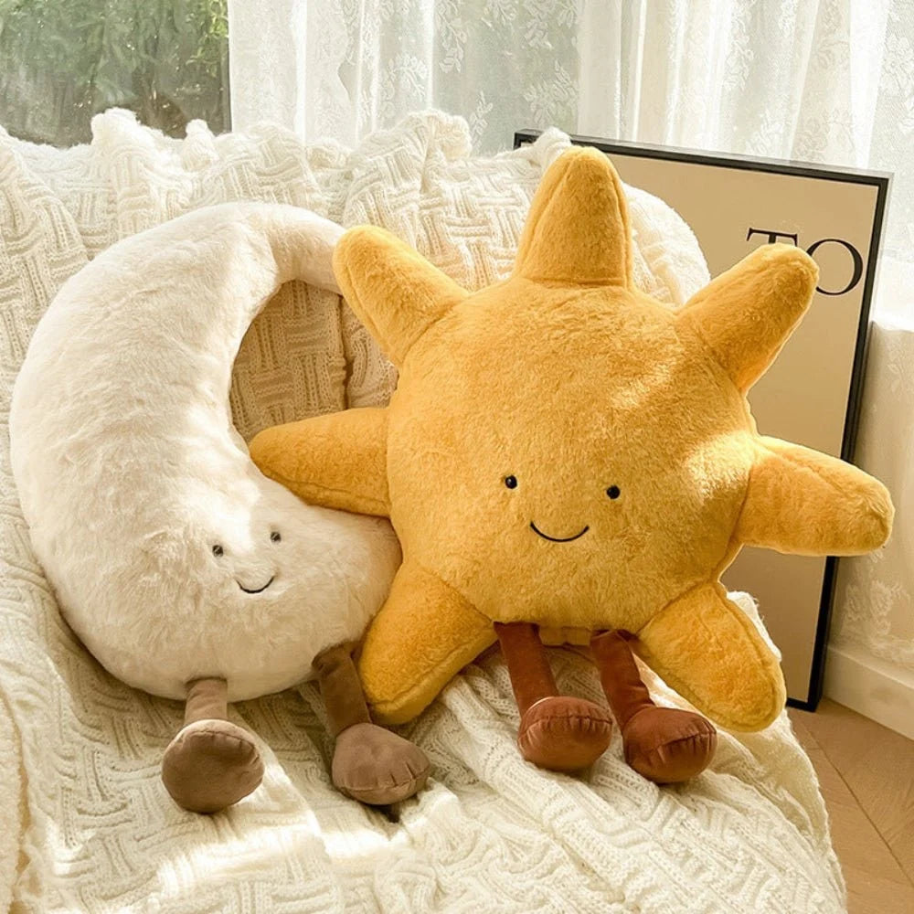 Throw Pillow | Soft Plush & Embroidered Face | Sun or Moon Design