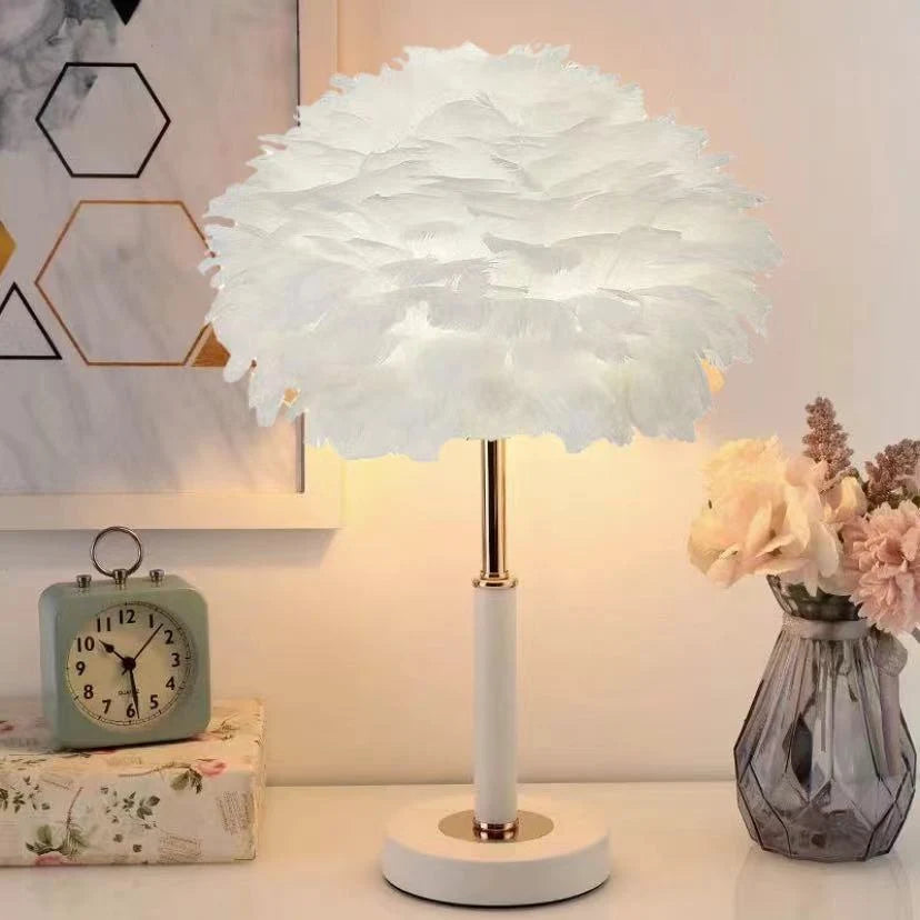 Table Lamp | Feather Design & Soft Diffused Glow