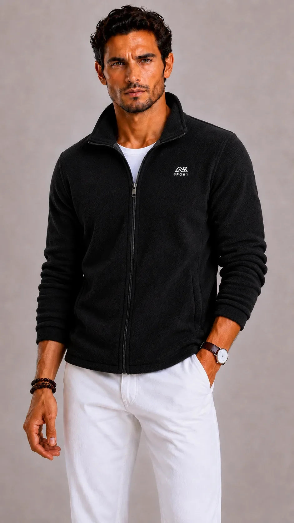 Men's Fleece Jacket | Full-Zip & Stand-Up Collar | Regular Fit