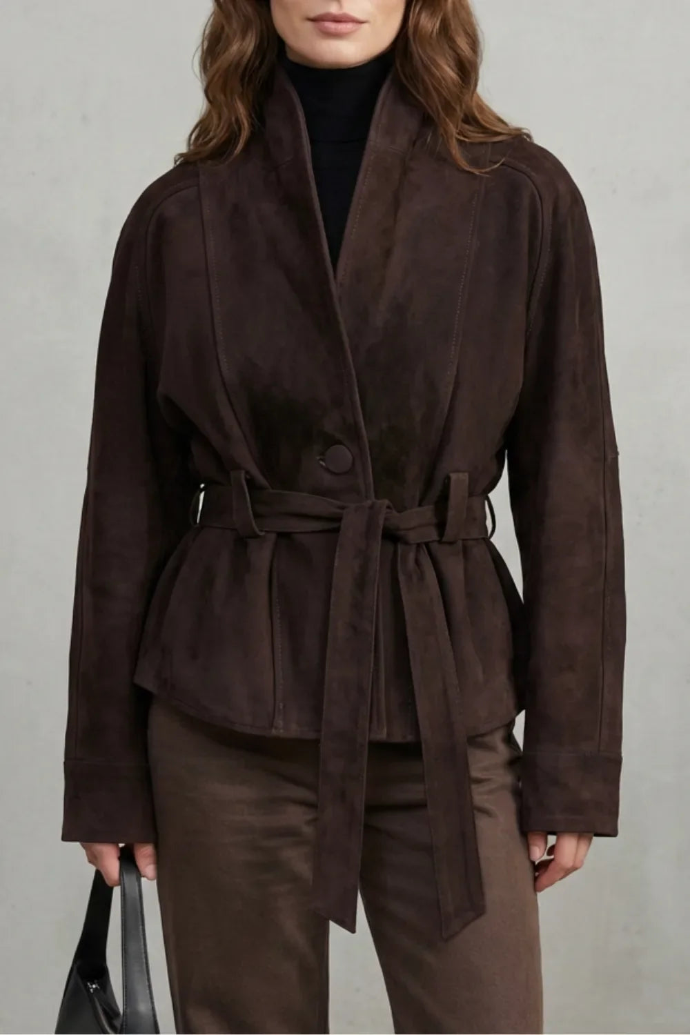 Women's Jacket | Suede-Look Double-Breasted | Belted