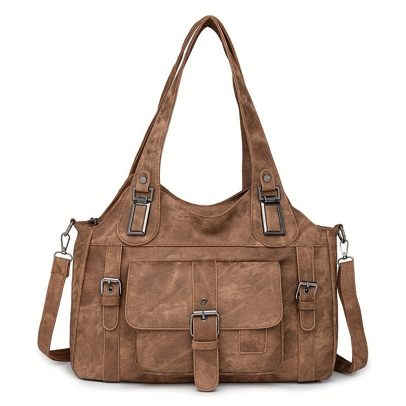Tote Bag | Vintage Synthetic Leather | Multiple Pockets & Zip Closure
