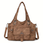 Tote Bag | Vintage Synthetic Leather | Multiple Pockets & Zip Closure