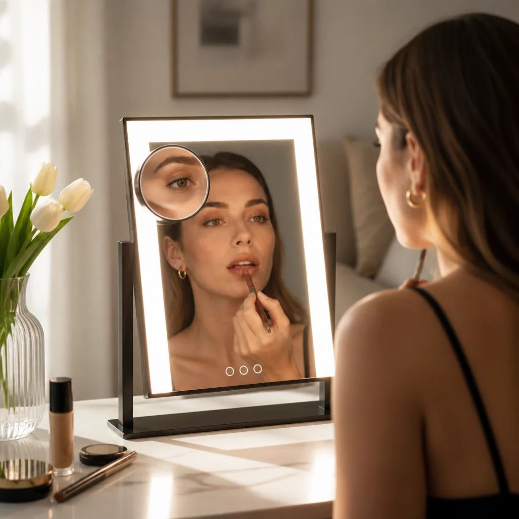 Makeup Mirror | Touch-Control LED Lighting | Removable 15× Magnifier