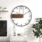 Wall Clock | Walnut Wood & Iron Frame Silent Quartz Movement