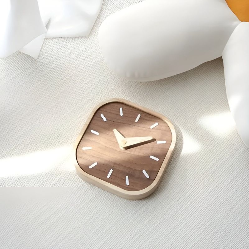 Table Clock | Square Wooden Design & Silent Movement