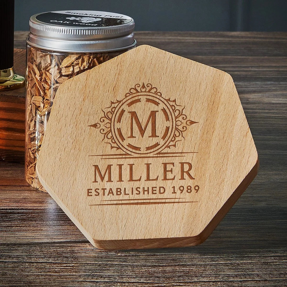 Cocktail Smoker Kit | Engraved Natural Wood | Includes Torch & Wood Chips