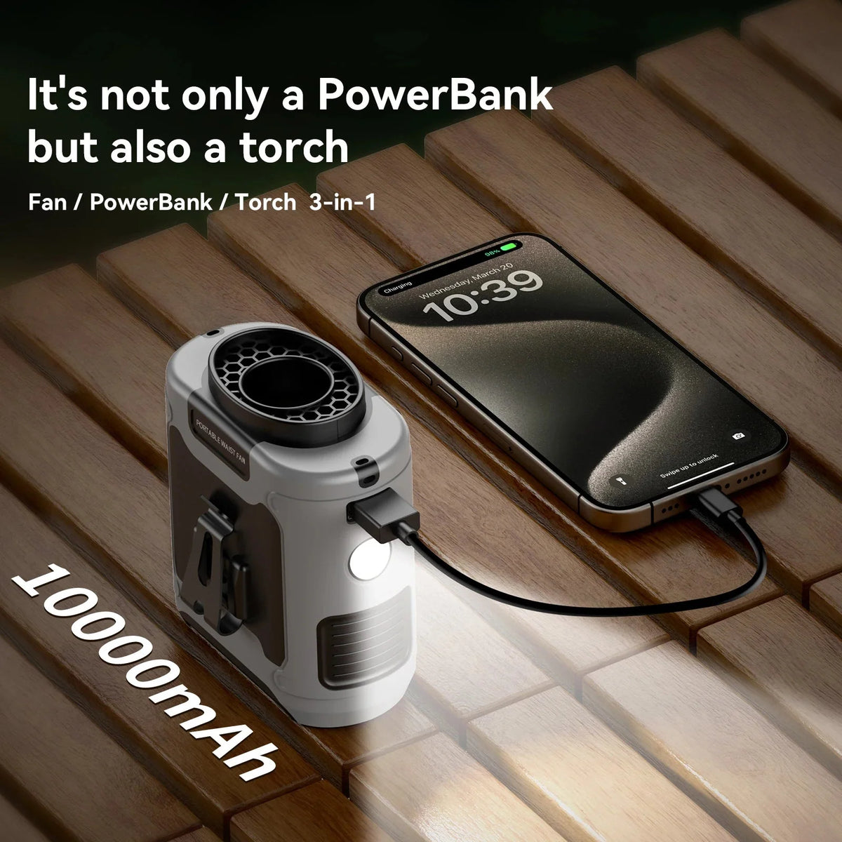Waist Fan | Clip-On Hands-Free & 10000mAh Power Bank