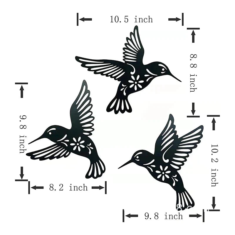 Wall Art | Black Metal Hummingbirds | 3-Piece Set