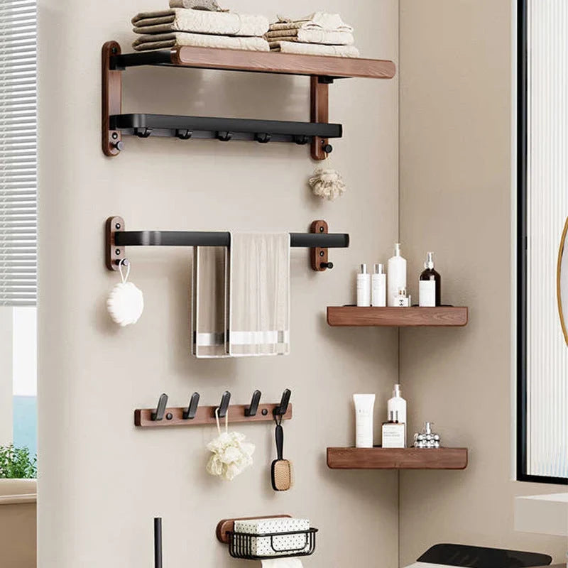 Towel Holder | Wooden & Wall-Mounted | No-Drill Adhesive Installation