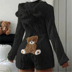Fleece Romper | Plush Hood With Bear Ears | Front Zipper
