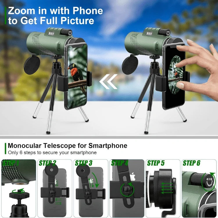 Monocular | Ultra-Zoom & Multi-Coated HD Glass | Smartphone Mount