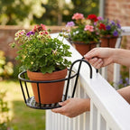 Balcony Plant Pot Holder | No-Drill Hook-On & Open-Grid Drainage | Set of 3