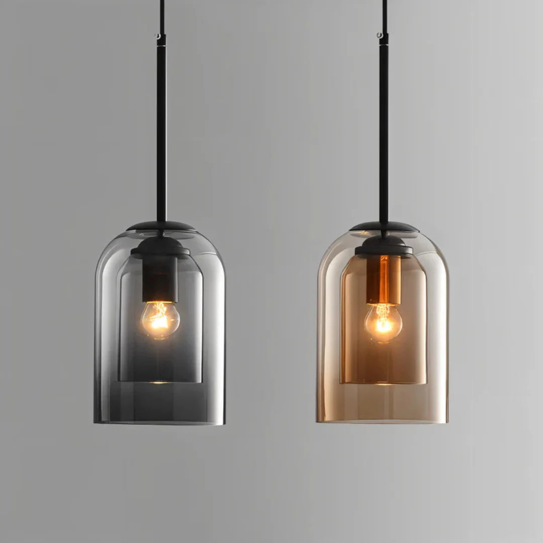 Pendant Lamp | Double Amber & Smoke Glass | E27 LED-Compatible