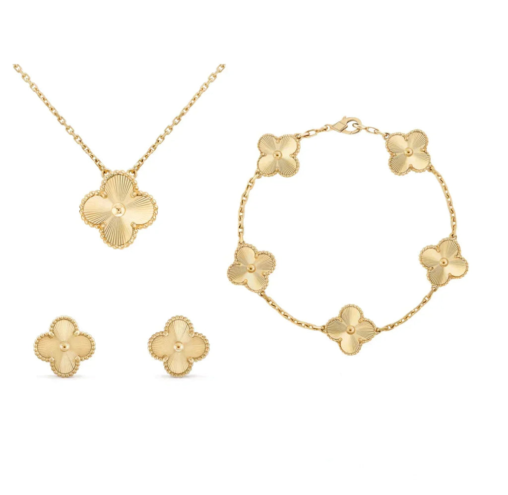 Jewelry Set | Mother Of Pearl Clover & 18K Gold-Plated | 3-Piece