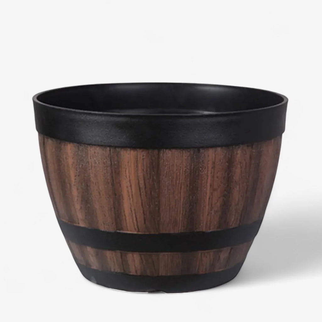 Plant Pot | High-Density Resin & Barrel Design | With Drainage Holes