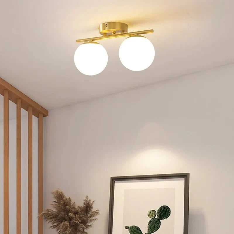 Ceiling Light | White Glass Globe & Gold Accents | 12W 3000K
