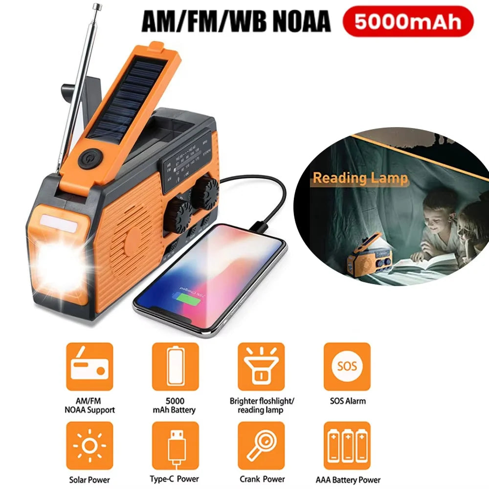 Emergency Radio | Solar & Hand Crank Powered | Weather Alerts & Phone Charging