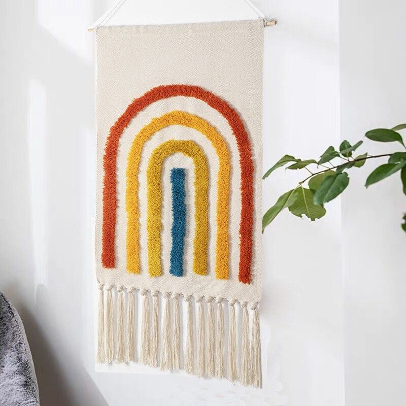 Macrame Wall Hanging | Handcrafted Cotton & Linen Geometric Fringe | 50 x 70 cm + 20 cm Fringe