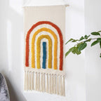 Macrame Wall Hanging | Handcrafted Cotton & Linen Geometric Fringe | 50 x 70 cm + 20 cm Fringe