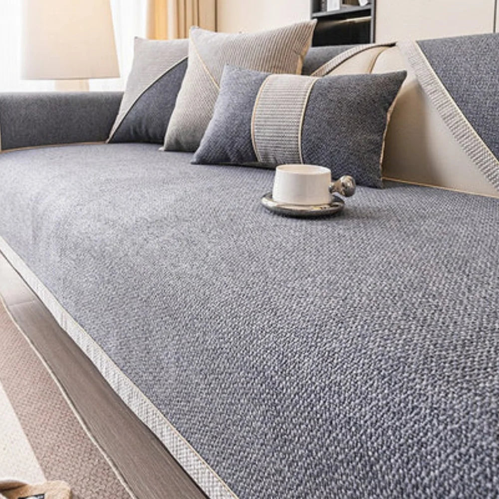 Sofa Cover | Cotton-Linen & Machine-Washable | Silicone Grip Backing