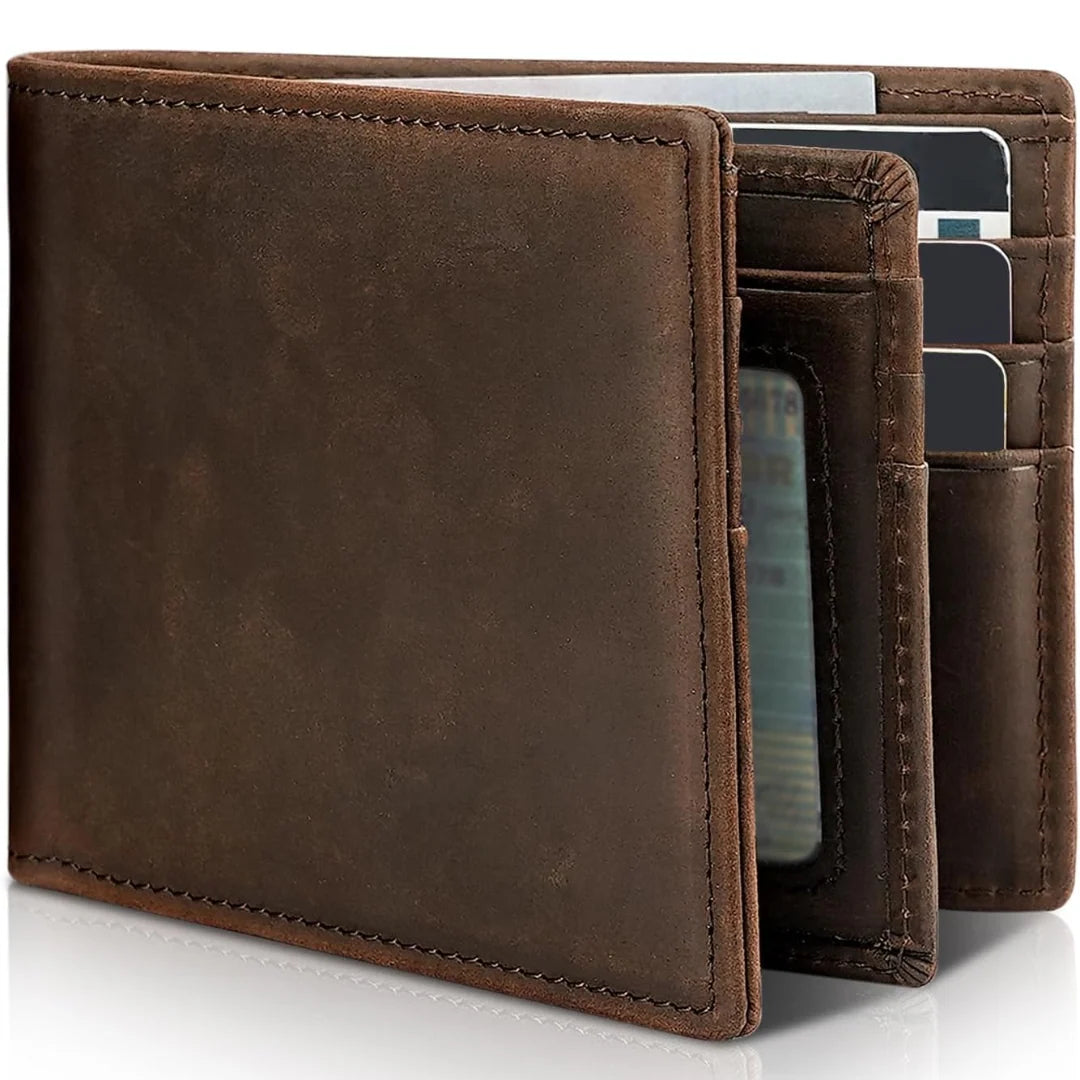 Men’s Wallet | RFID-Blocking Genuine Leather Slim Bifold | 13 Card Slots