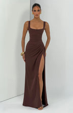 Maxi Dress | Draped Twill Corset Bodice | Adjustable Lace-Up Back