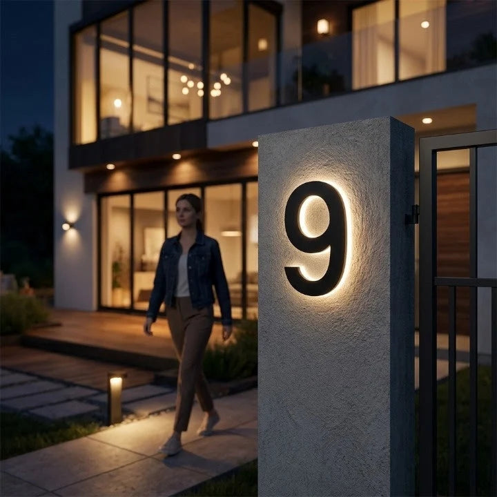 House Number Sign | Warm White LED Backlighting & IP68 Waterproof