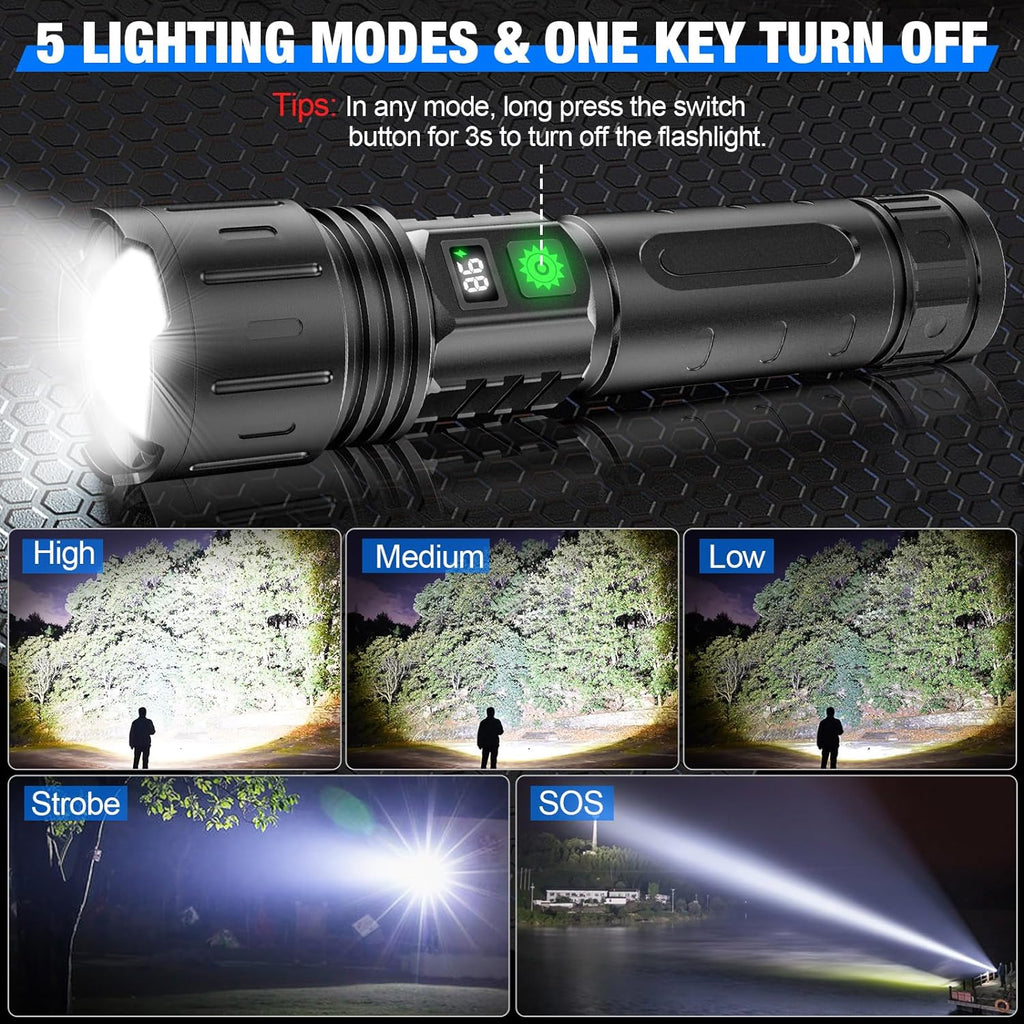 Tactical Flashlight | Ultra-Bright 100,000 Lumens & Power Bank
