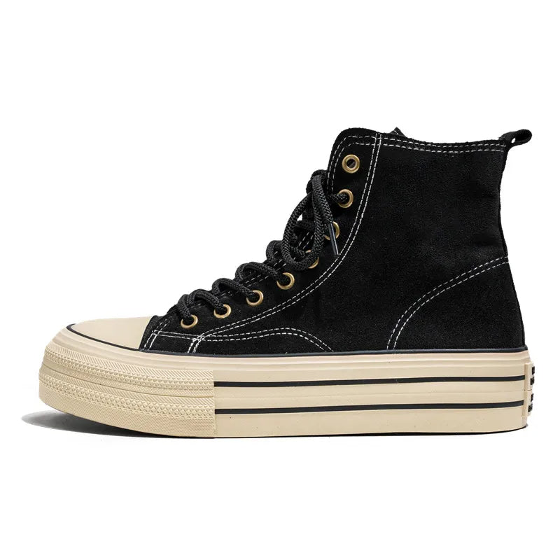 High-Top Sneakers | Durable Canvas Lace-Up | Thick Sole