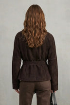 Women's Jacket | Suede-Look Double-Breasted | Belted