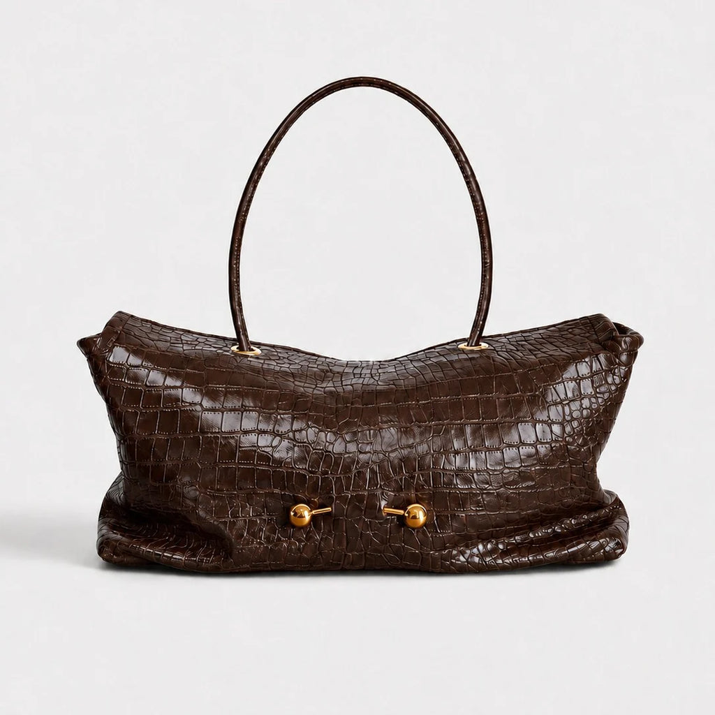 Shoulder Bag | Crocodile-Embossed Vegan Leather | Gold-Tone Hardware