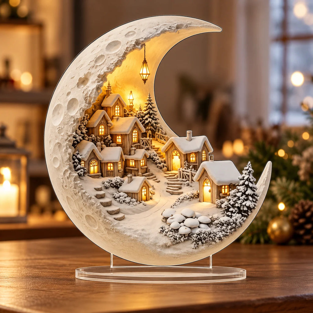 Winter Village Display | Acrylic Crescent Moon Design | 20 × 17 cm