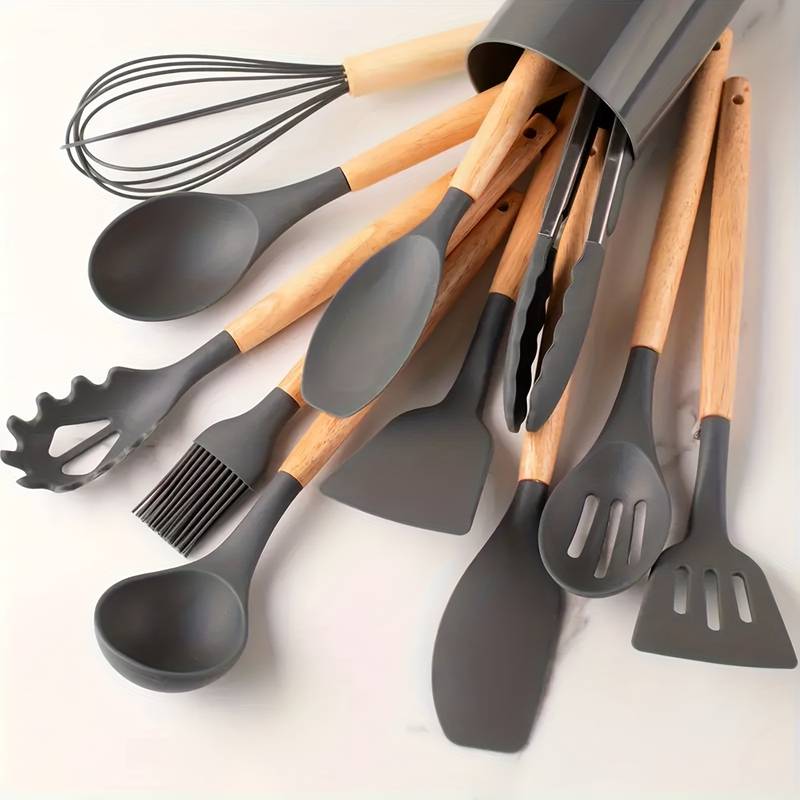 Kitchen Utensil Set | Heat-Resistant Silicone & Wooden Handles | 12-Piece