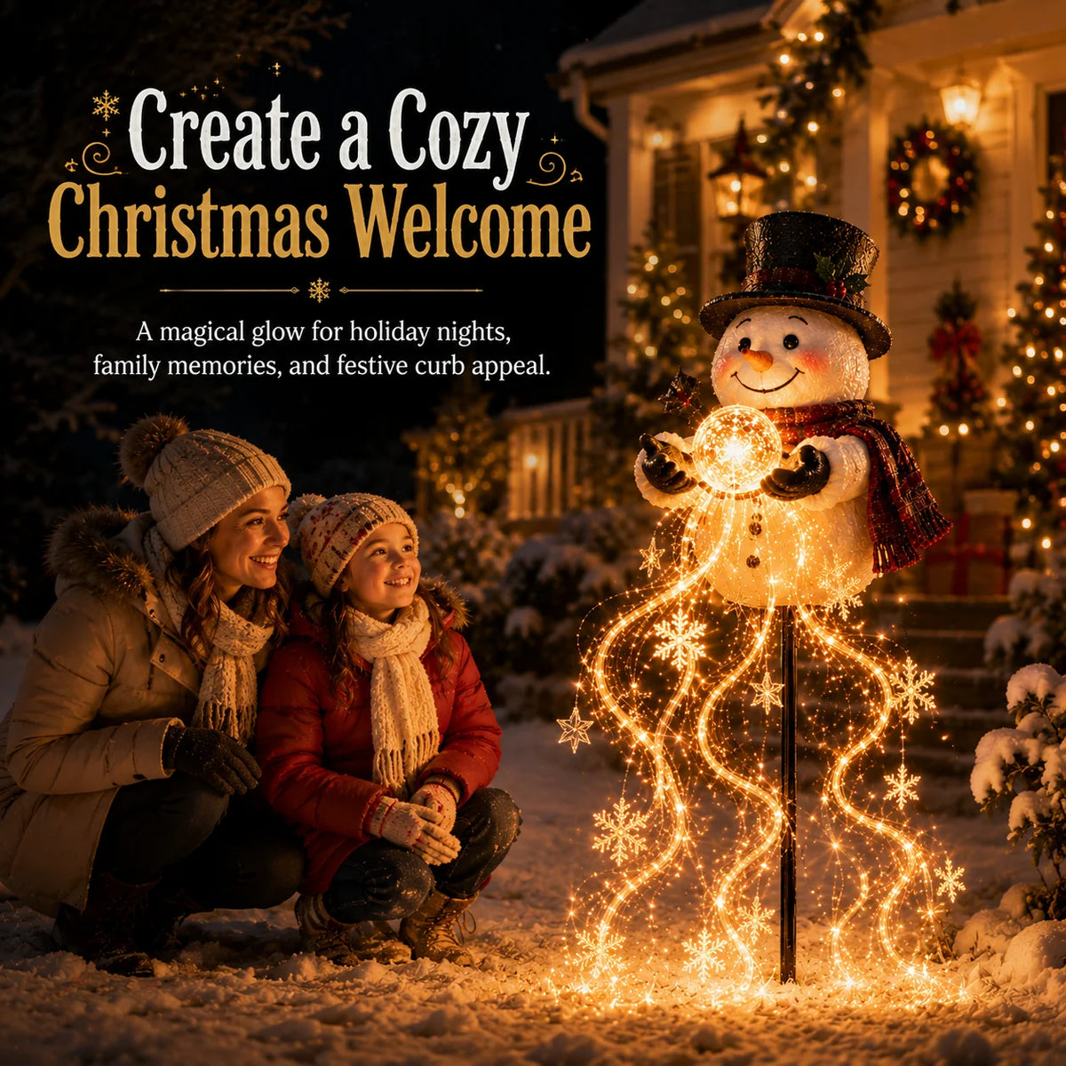 Solar Snowman Garden Light | Solar-Powered Cascading Lights | 50 Cm