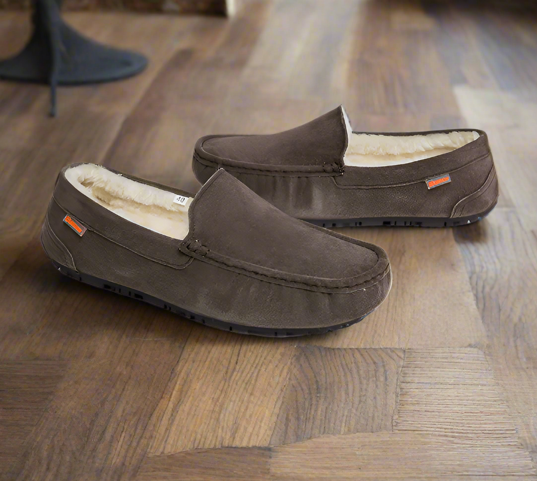 Moccasin Slippers | Sherpa-Lined & Non-Slip Rubber Sole | Vegan Suede