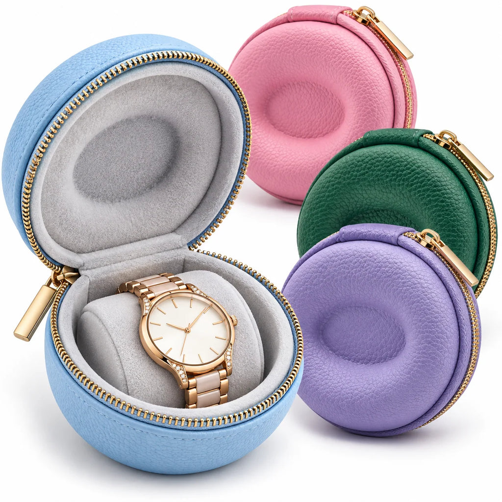 Watch Travel Case | Pebbled Leather & Velvet Lining | Compact Hard-Shell Design