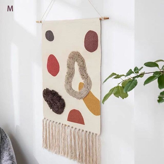 Macrame Wall Hanging | Handcrafted Cotton & Linen Geometric Fringe | 50 x 70 cm + 20 cm Fringe
