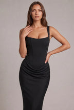 Maxi Dress | Boned Corset Bodice & Draped Lyocell Skirt | Adjustable Straps