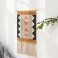 Macrame Wall Hanging | Handcrafted Cotton & Linen Geometric Fringe | 50 x 70 cm + 20 cm Fringe