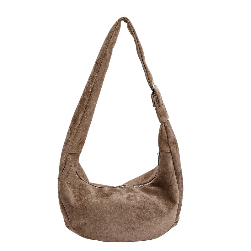 Shoulder Bag | Soft Suede Slouchy Design | Zipper Closure