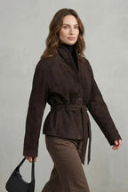 Women's Jacket | Suede-Look Double-Breasted | Belted