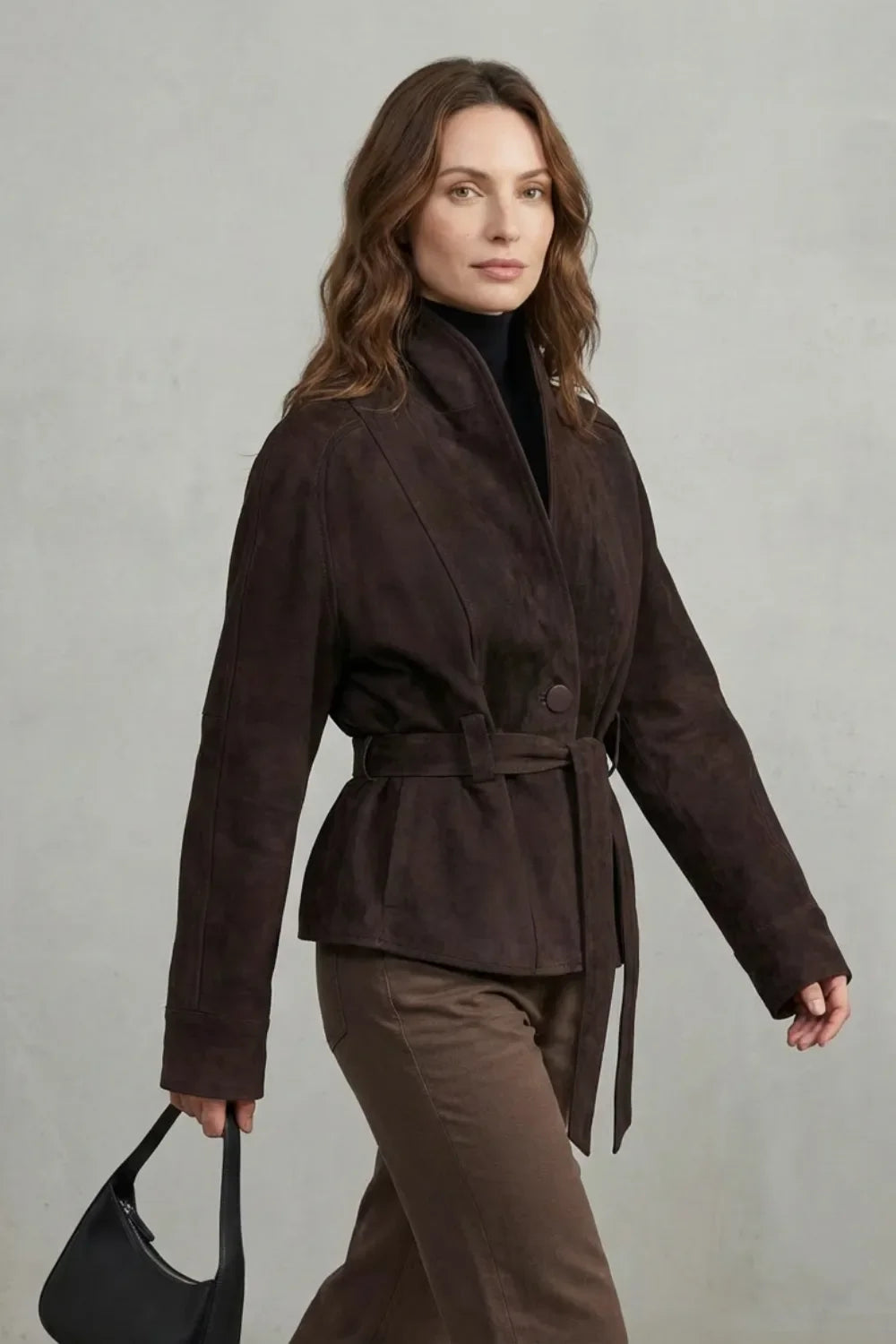 Women's Jacket | Suede-Look Double-Breasted | Belted