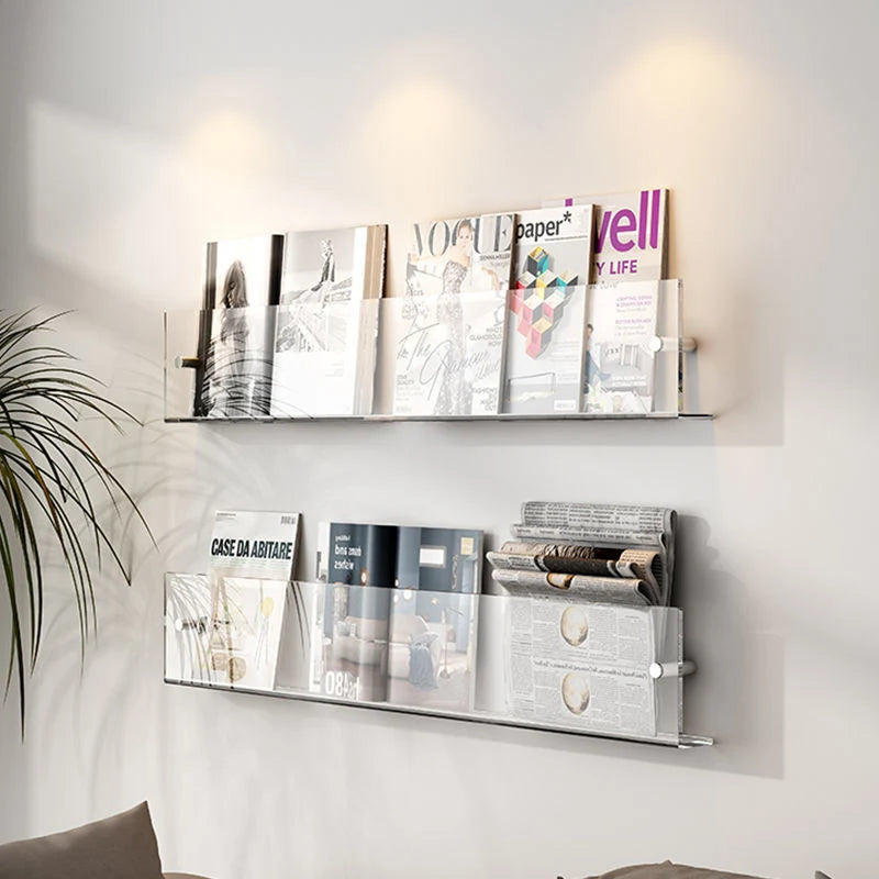 Wall-Mounted Magazine Shelf | Clear Acrylic & Easy Install | S/M/L Sizes