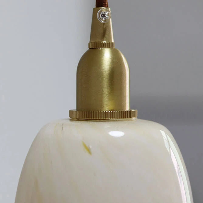 Pendant Light | Brass & Floral Glass Shade | 200 cm Cable