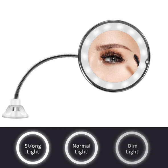Lighted Makeup Mirror | 10x Magnification & LED | Suction-Cup Mount