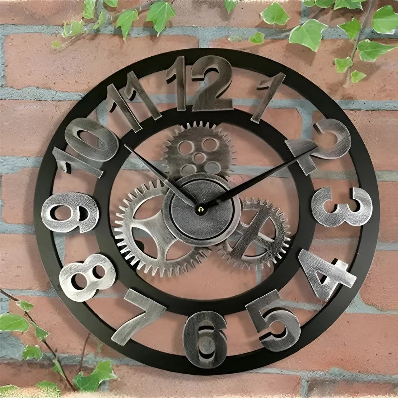 Wall Clock | Digital Display & Gear-Accented Bamboo | 30/40 cm