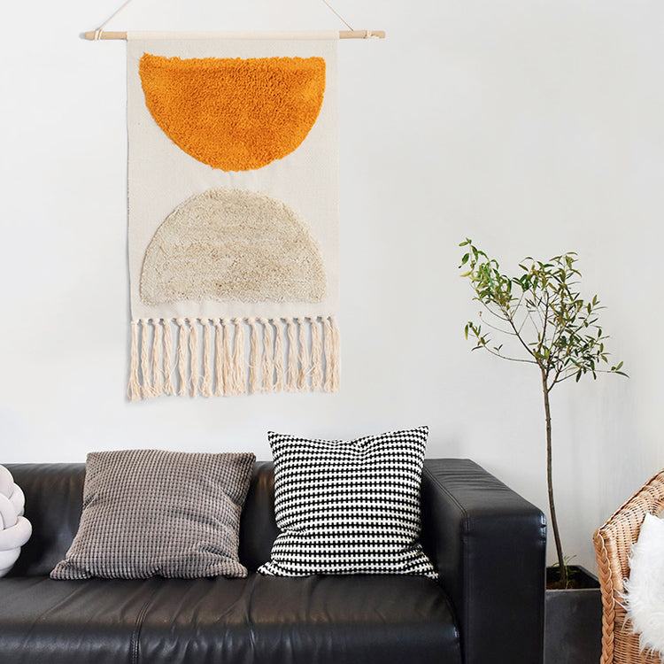 Macrame Wall Hanging | Handcrafted Cotton & Linen Geometric Fringe | 50 x 70 cm + 20 cm Fringe